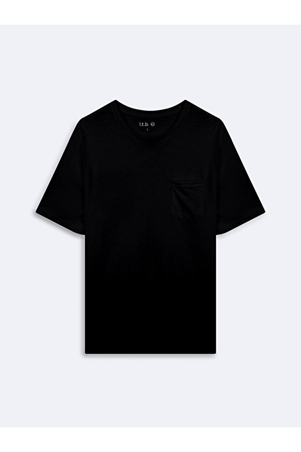 Flamlı Basic Siyah T-shırt - 1