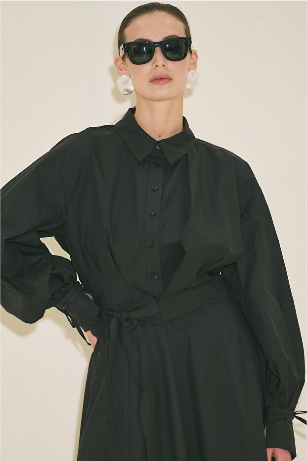 LABECA BAĞLAMALI GÖMLEK SİYAH - 5