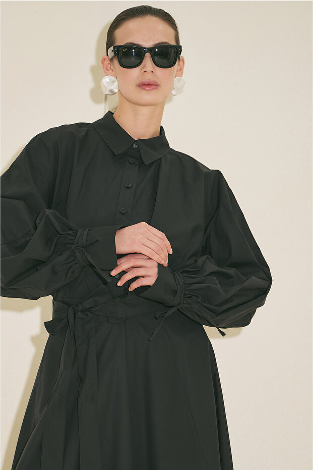 LABECA BAĞLAMALI GÖMLEK SİYAH - 6