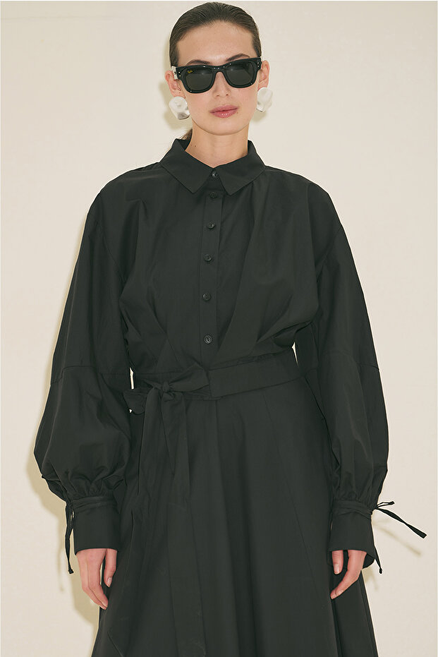 LABECA BAĞLAMALI GÖMLEK SİYAH - 2