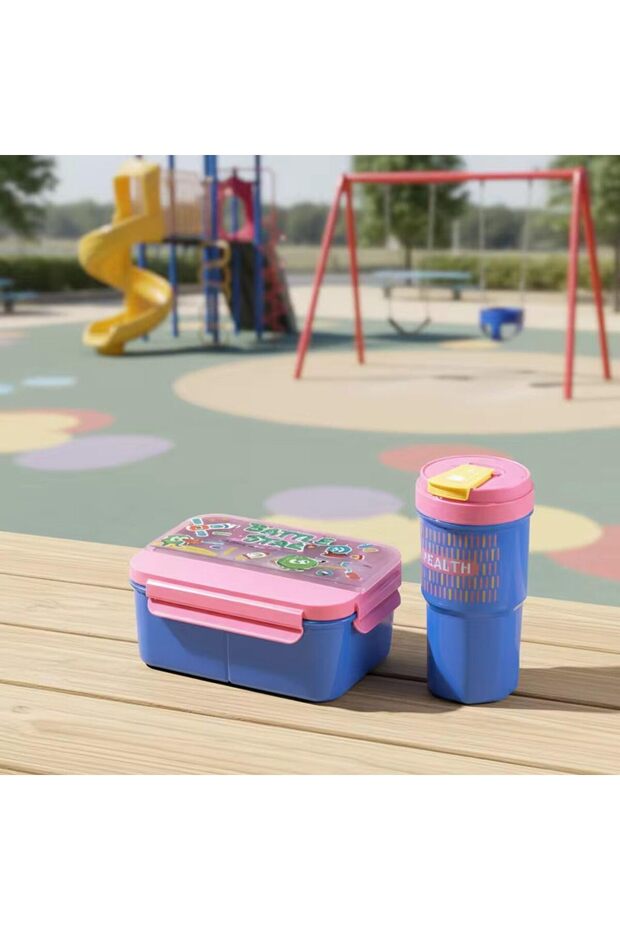 Kids Bento Lunch Box Set with Matching Water Bottle – 1200ml 3-Compartment