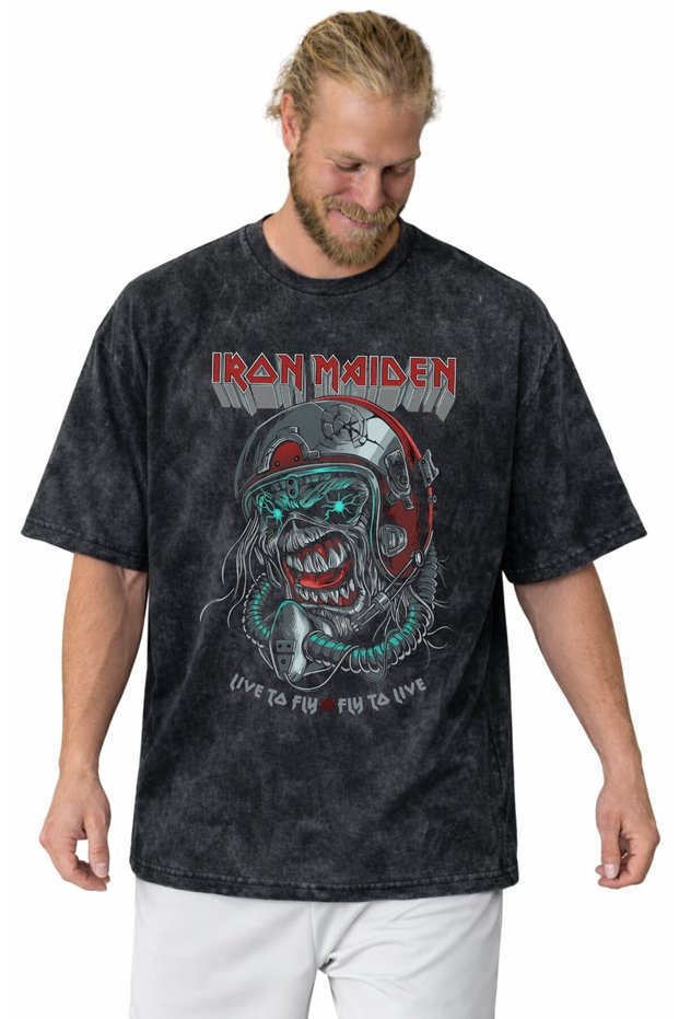 Iron Maiden Rock Metal Music Band Printed Unisex Oversized Vintage Washed T-Shirt