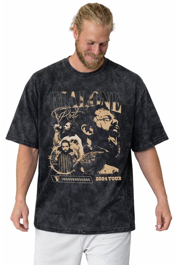 Design Post Malone Rapper Singer Printed Unisex Oversized Vintage Washed T-Shirt