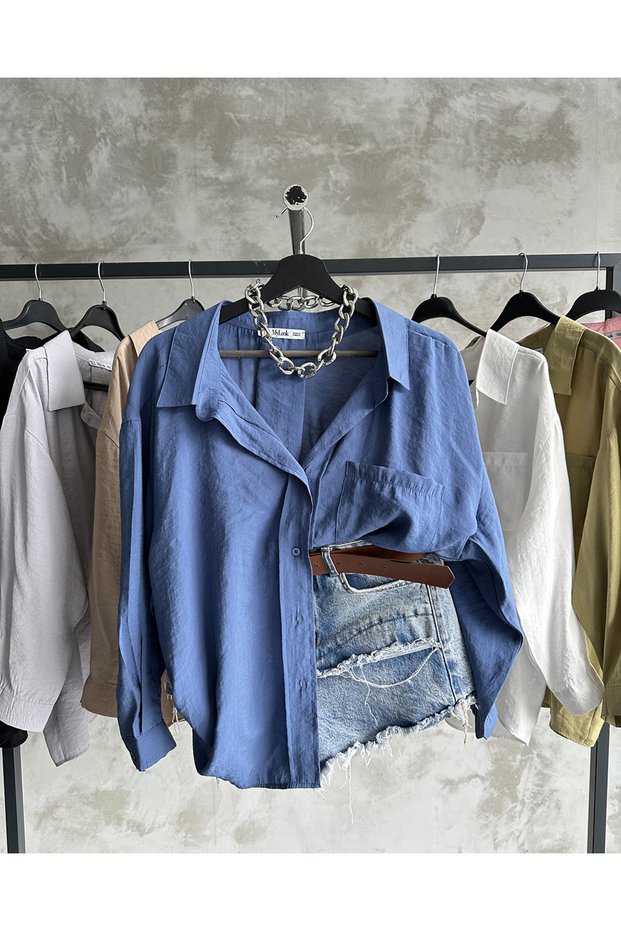 Bambu Oversize İndigo Gomlek
