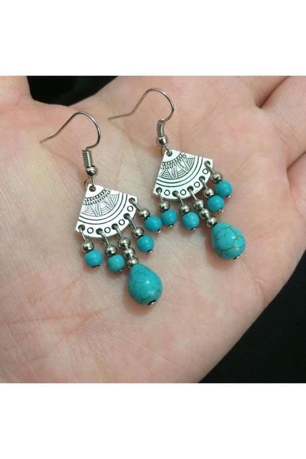 Authentic Hand Made Earrings with Blue Natural Stone