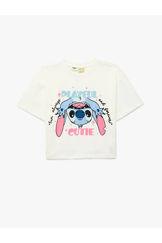 Licensed Stitch Printed Ecru Girls' T-Shirt 6Skg10180Ak