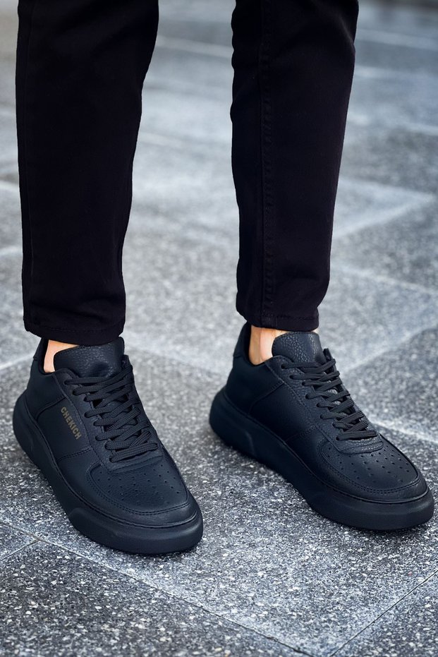 Ch087 Kenton Men's Daily Lace-Up Leather Sports Sneakers Shoes Cst - Black