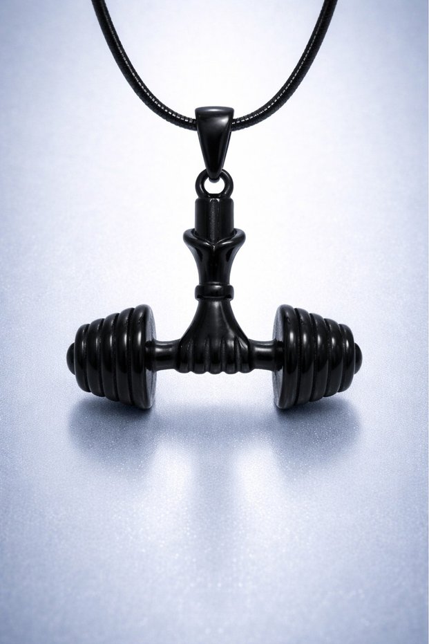 Black Stainless Steel Fitness Barbell Dumbbell Necklace