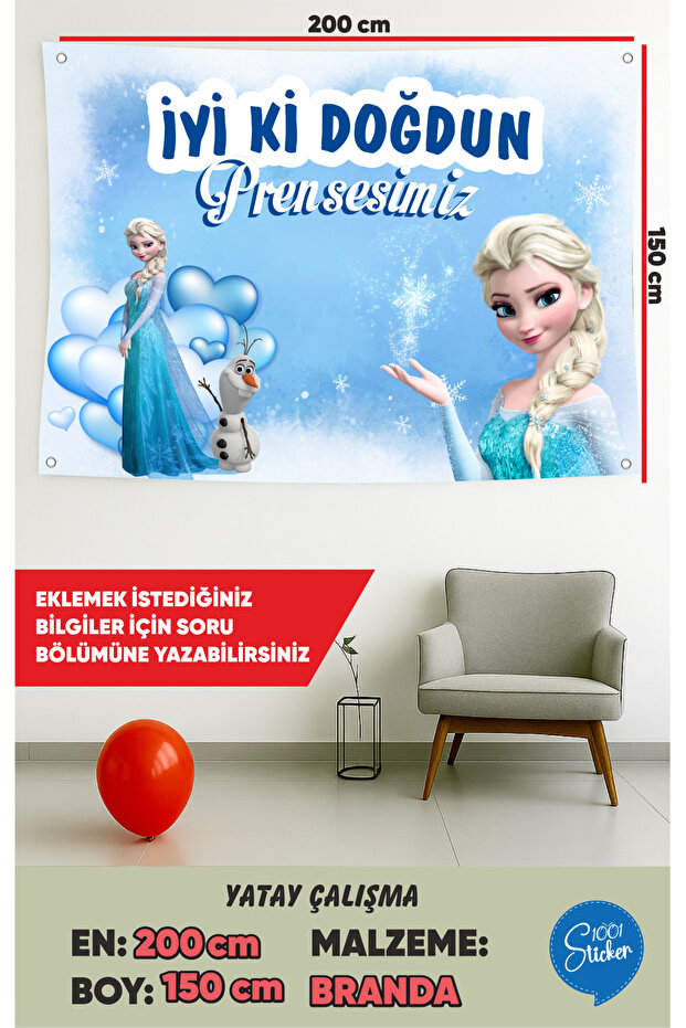 Princess Themed Birthday Canvas Banner 200Cmx150Cm