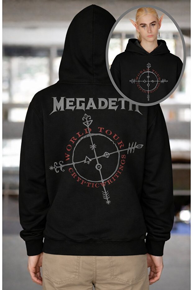 Unisex Oversized Megadeth Cryptic Writings World Tour Back Printed Hooded Sweatshirt