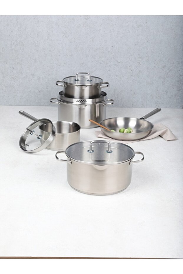 ,Stainless Steel Cooking Set9Pcs,(16,20,28cm pots w,lid+Fry pan24cm+Saucepan18Cm)non-glossy