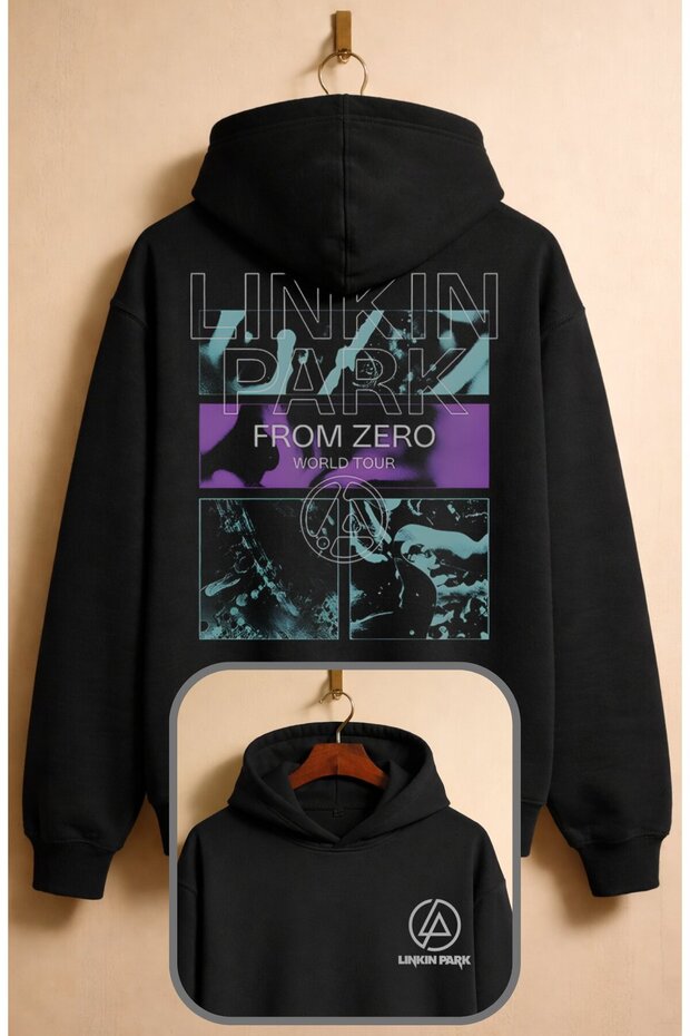Unisex Linkin Park from Zero Sırt Printed Hooded Sweatshirt, Oversized Rock Band Themed Hoodie