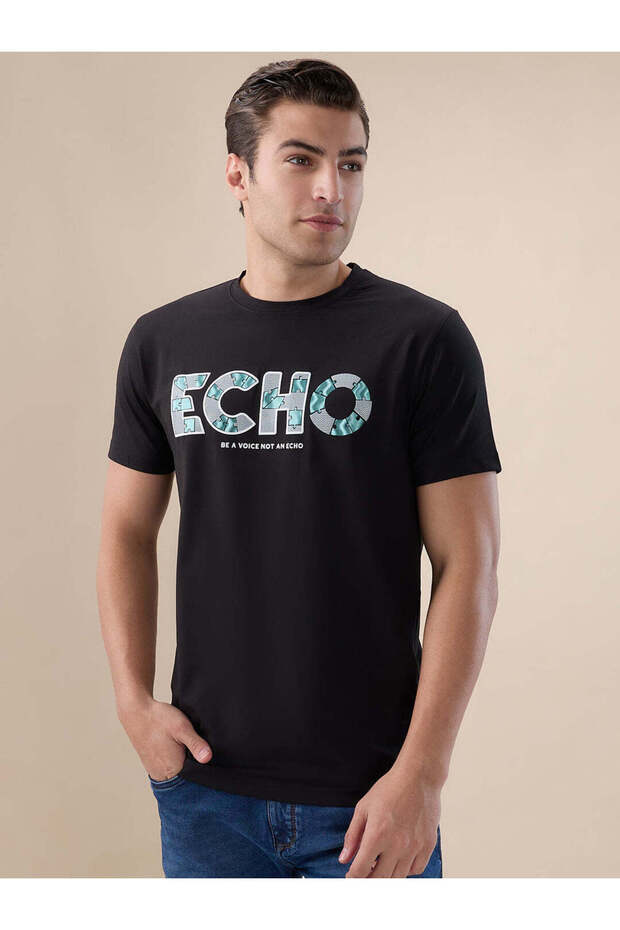 Chest Graphic Print Regular Fit Black T-shirt