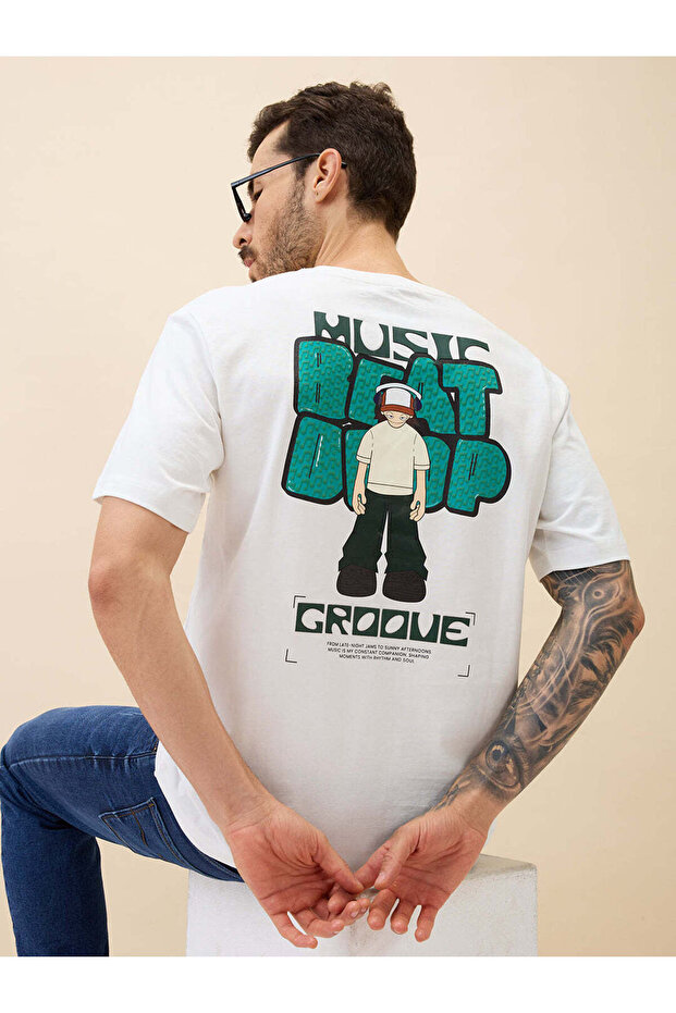 Puff Back Print Oversized White T-shirt