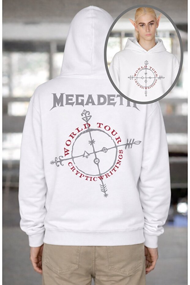 سويت شيرت للجنسين مقاس كبير Megadeth Cryptic Writings World Tour مطبوع بغطاء رأس