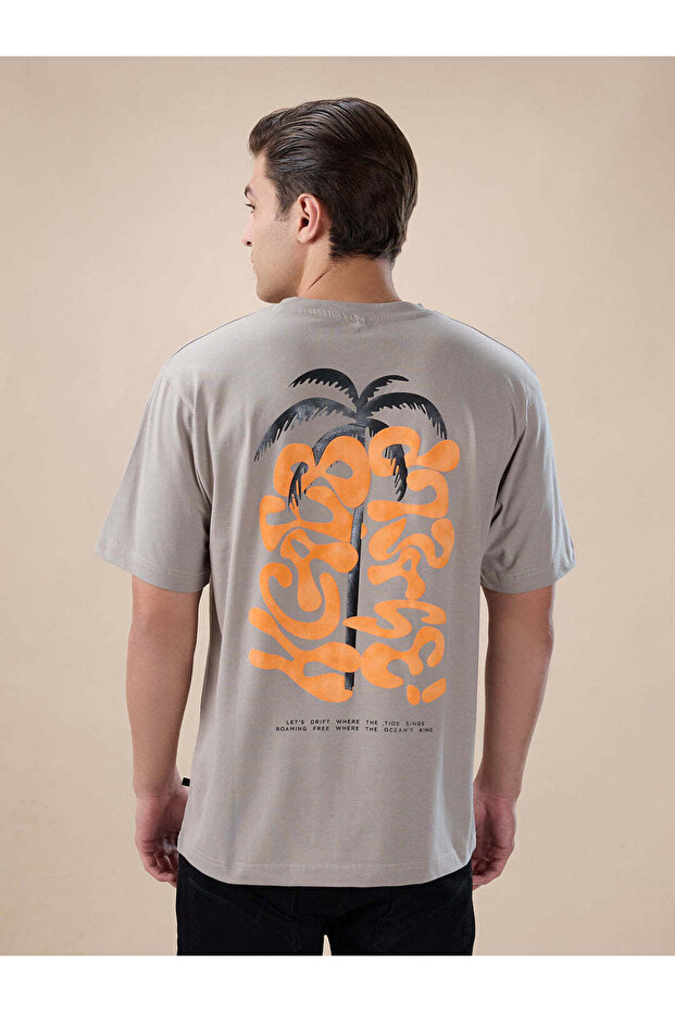 Puff Graphic Back Print Oversized Grey T-shirt