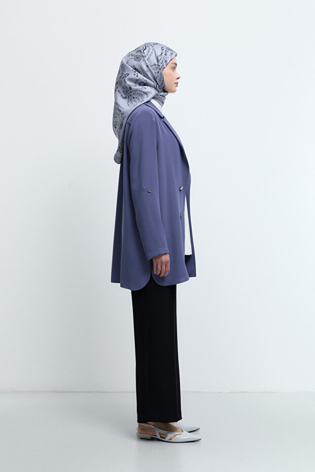 Düğmeli Ceket - İndigo - 2