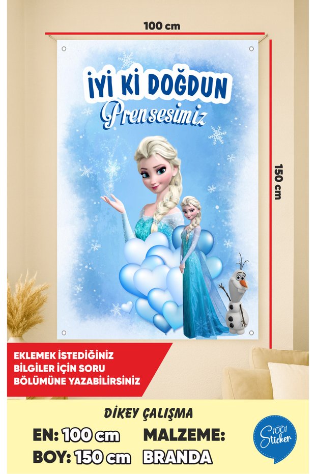 Princess Themed Birthday Canvas Banner 100Cmx150Cm