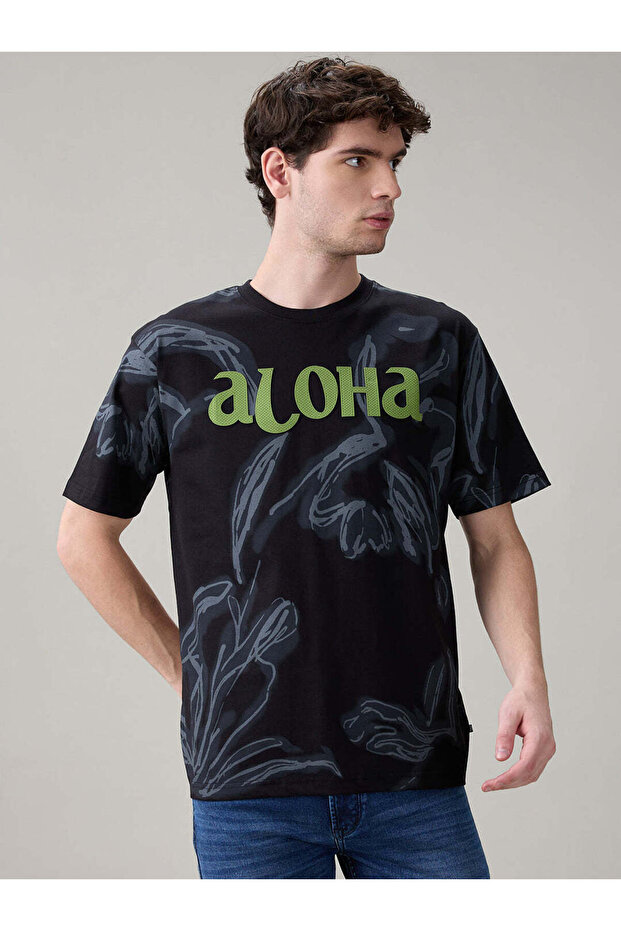 All Over Print Oversized Black T-shirt