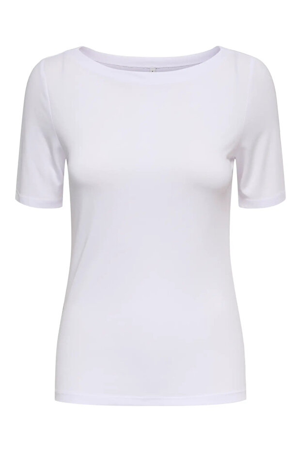 Women's Boat Neck White T-Shirt - 15367559