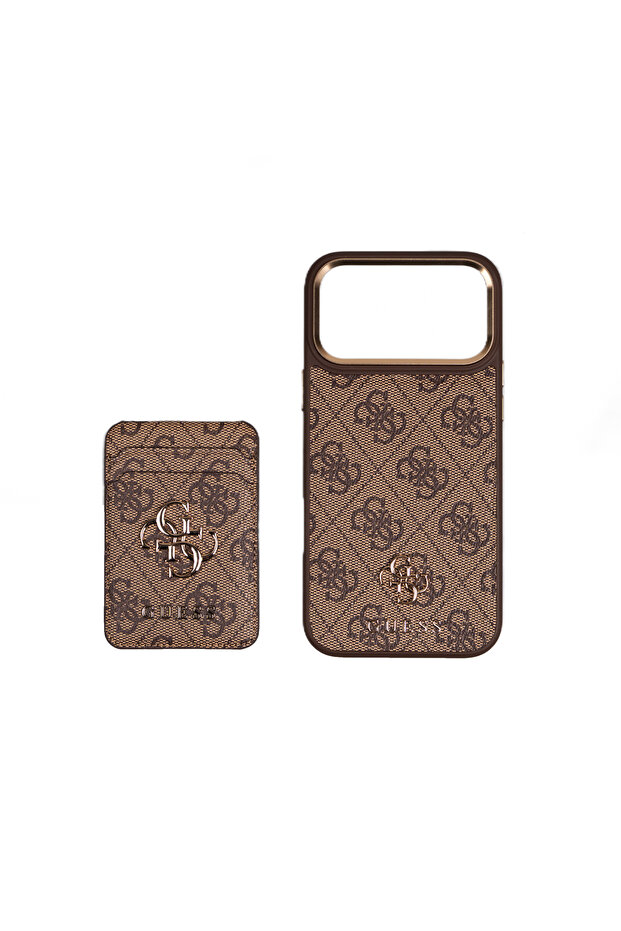 iPhone 17 Pro Max Compatible Original Licensed 4g and Card Holder Pack Cover with Logo Text Brown