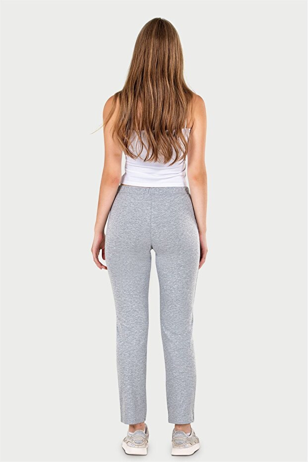Women's Gray Melange Classic Long Bottoms