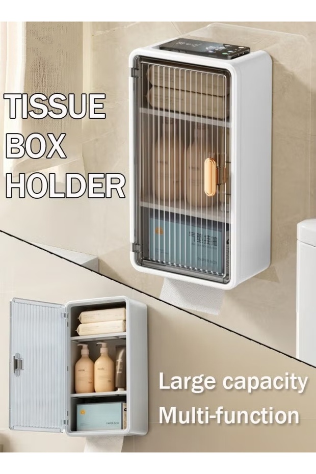 Tissue Box Holder Wall Mounted Bathroom Organizer Storage Rack Tissue & Paper Towel Holder