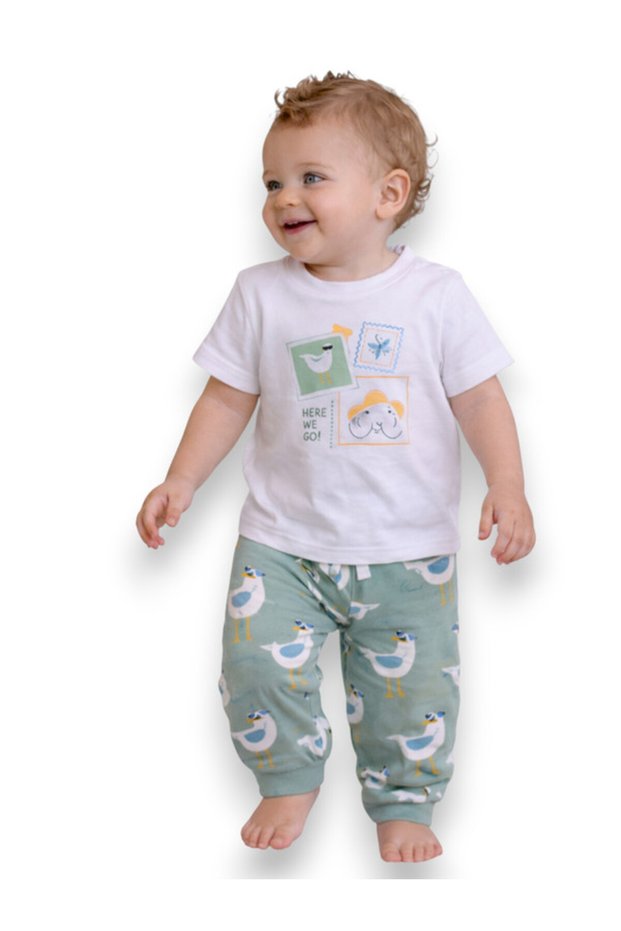 Infant Boys Bird Graphic Cotton Pajama Set – T-Shirt & Pajama Pants Nightwear