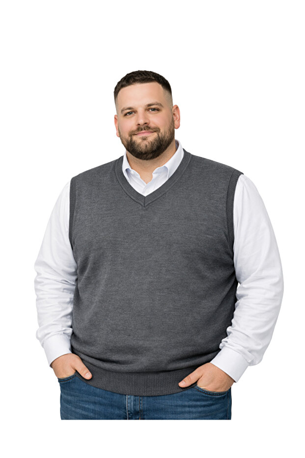 Men's Large Size Smoked V-Neck Sweater 3Xl-4Xl-5Xl-6Xl
