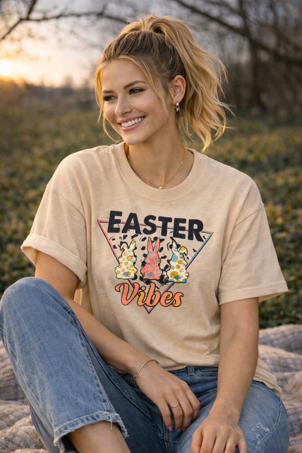 Unisex Oversized Easter Vibes Printed T-Shirt 100% Cotton – Premium Basic Streetwear Women's T-Shirt