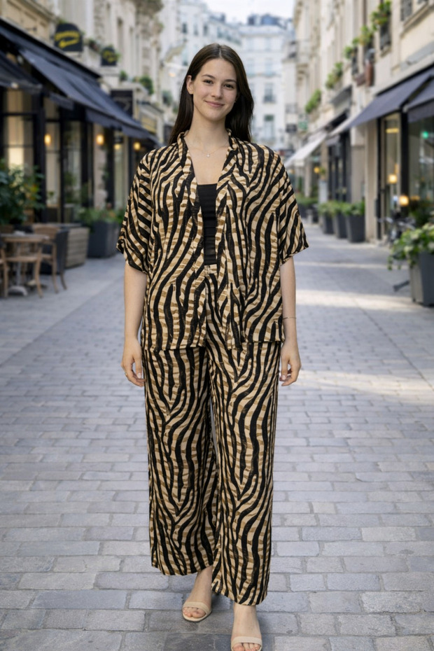 مجموعة زيبرا منقوش بقصة قصيرة كيمونو - 1