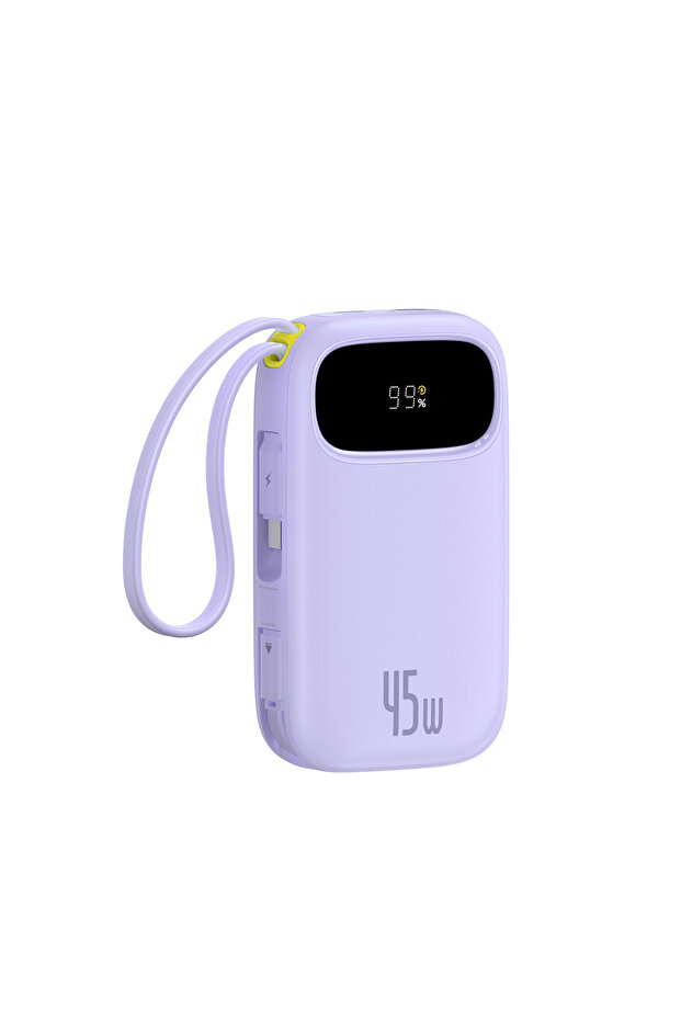 Baseus EnerFill FC31 Dijital Ekranlı Hızlı Şarj Powerbank Dahili Çift USB-C Kablo 20000mAh 45W Mor
