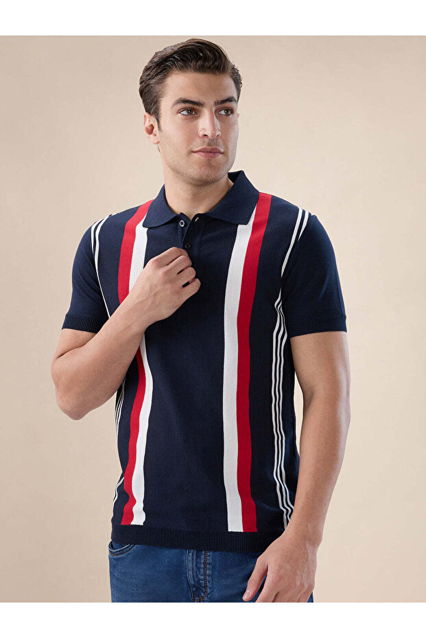 Striped Regular Fit Navy Polo T-shirt