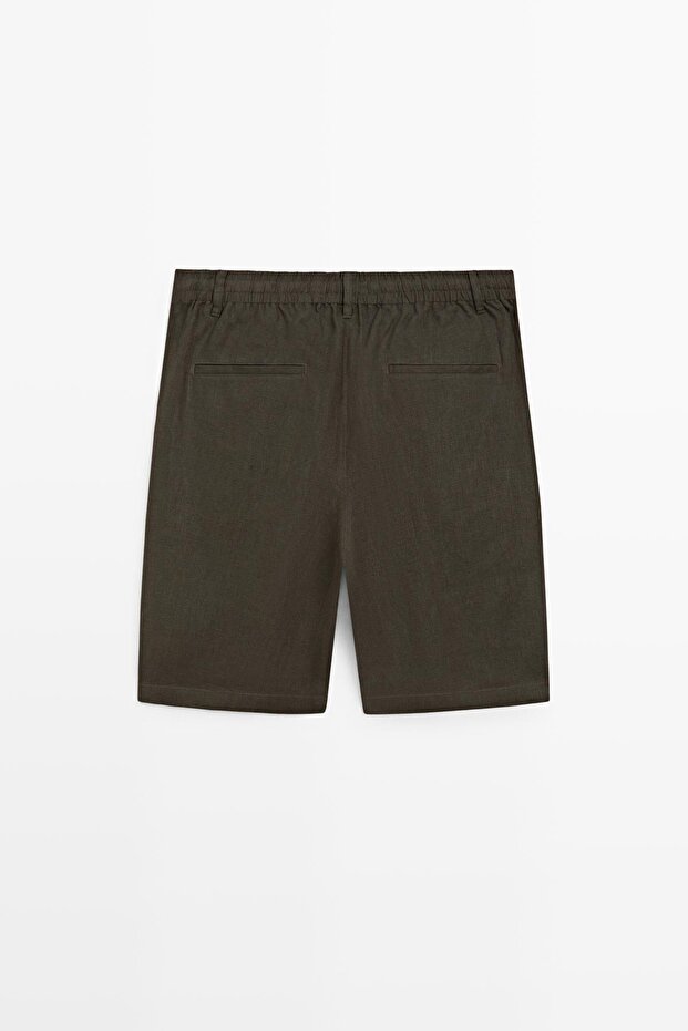 Elastik detaylı keten bermuda şort - 8