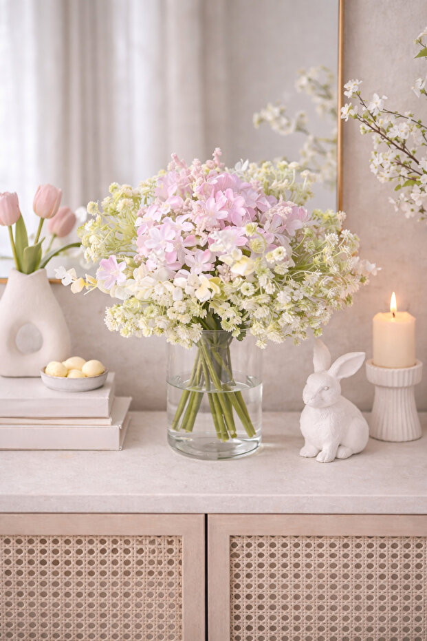 Decorative Artificial Flower Bouquet – Spring Arrangement | Living Room, Console and Table Decoration