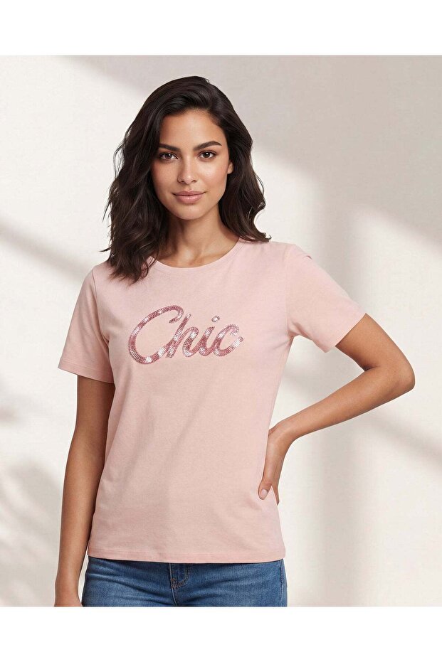Women Pink Embellished T-Shirt