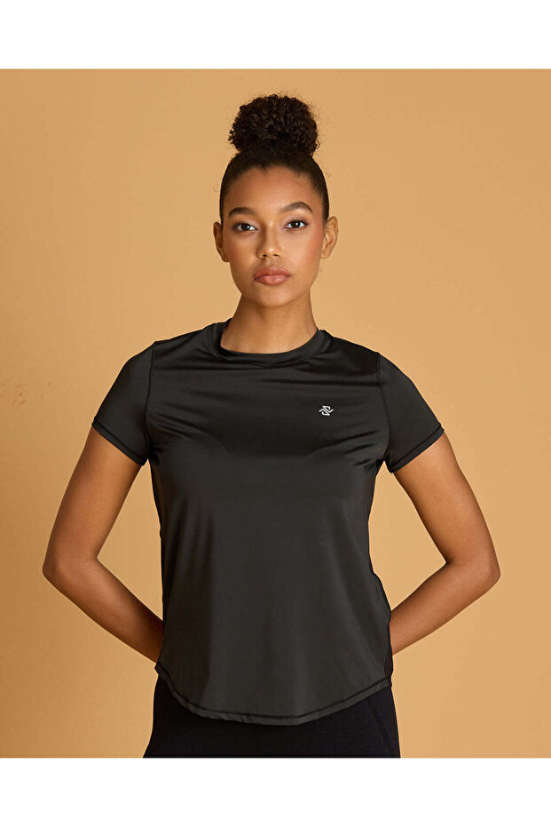 Women Black Back Mesh Detail Active T Shirt