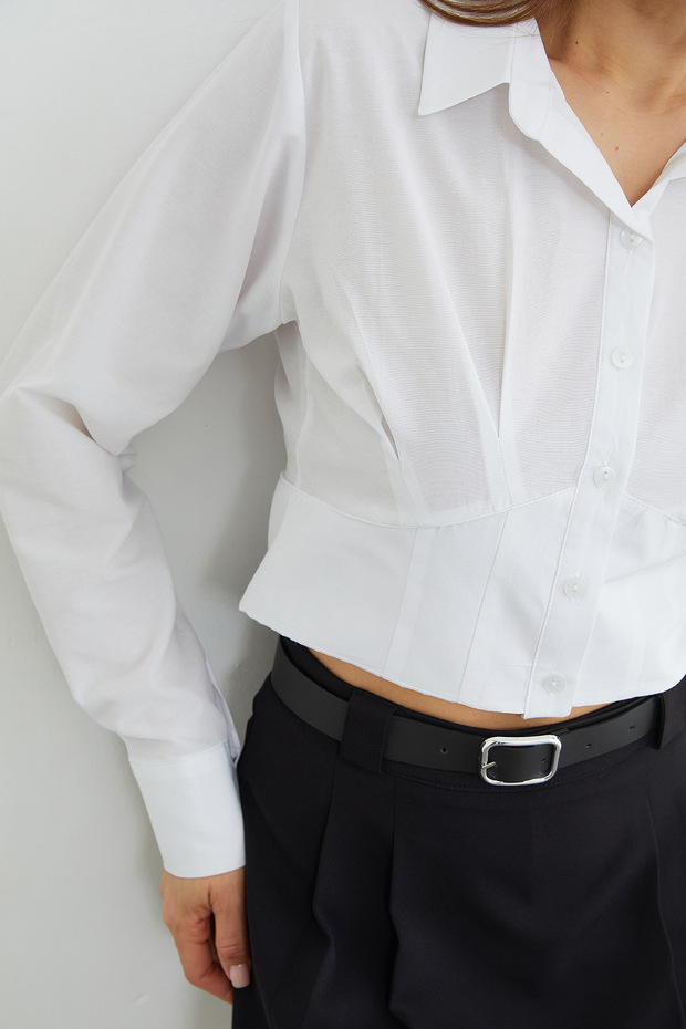 Basic Korse Detaylı Crop Gömlek - 5