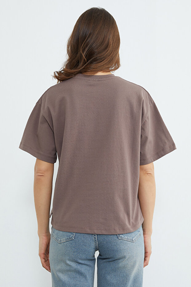 Basic Bisiklet Yaka Crop Tişört - 8