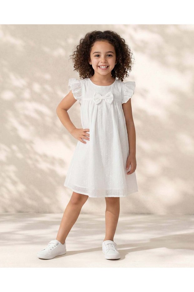 Girls Ivory Solid Textured A Line Dress