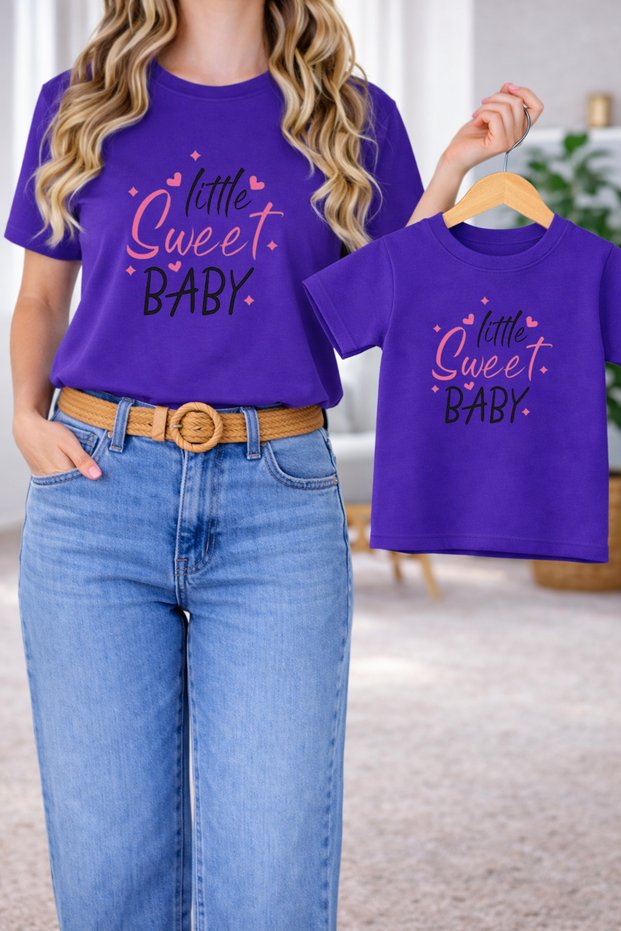 Mother Daughter Combination Oversized T-Shirt - Mother & Child Twin T-Shirt Sweet Baby Printed (Single Price)