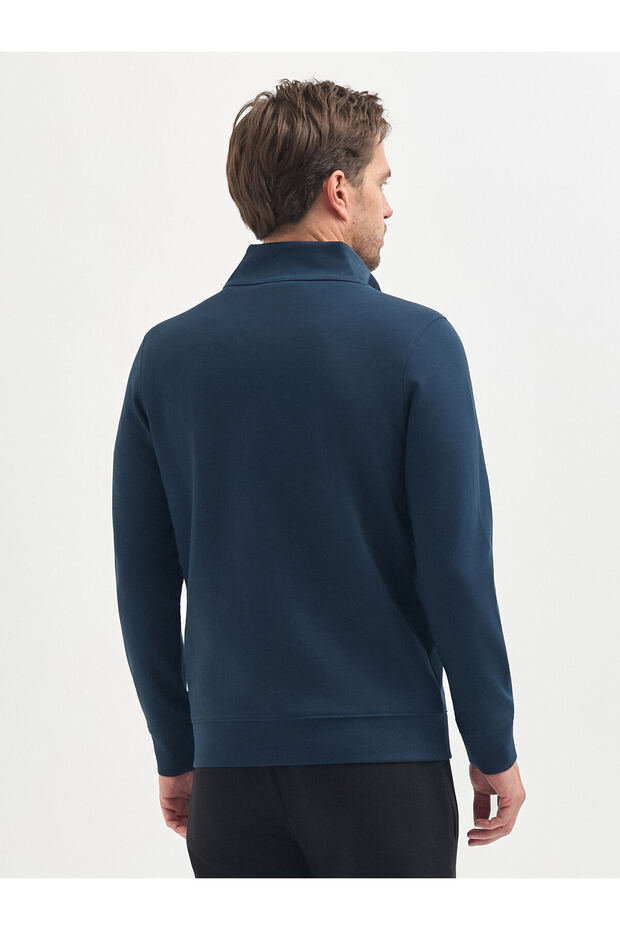 Lacivert Pamuk Karışımlı Yarım Balıkçı Fermuarlı Sweatshirt - 3