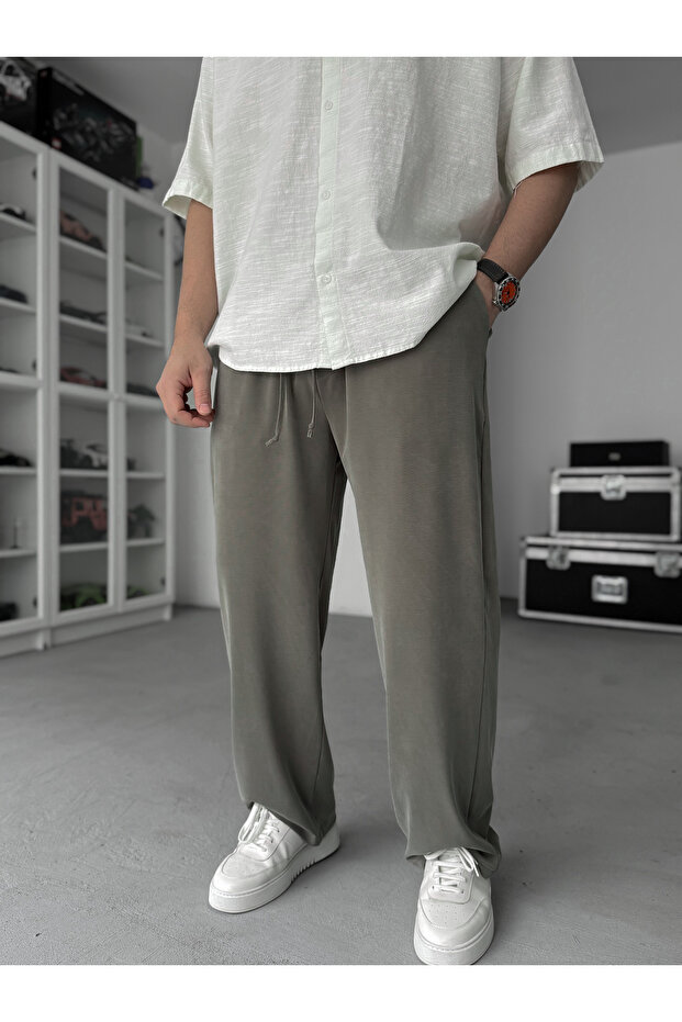 Khaki Washed Stretch Fabric Baggy Pants Jj-139