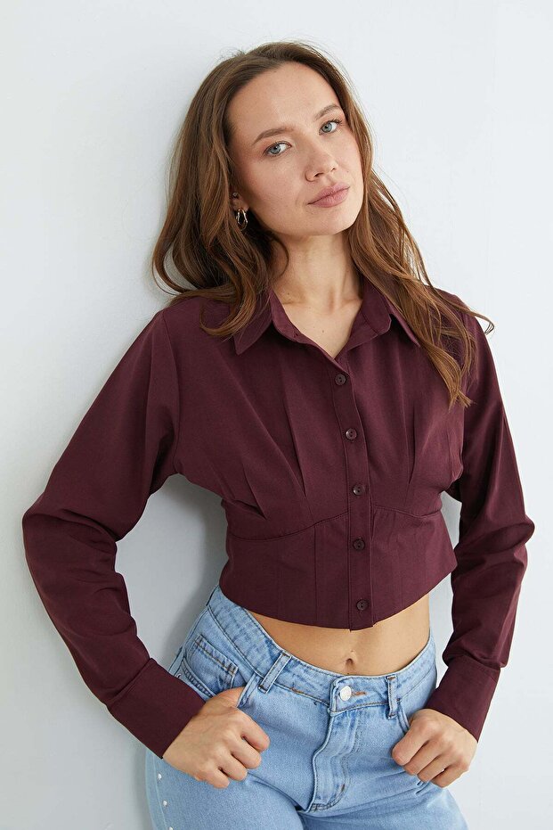 Basic Korse Detaylı Crop Gömlek - 2