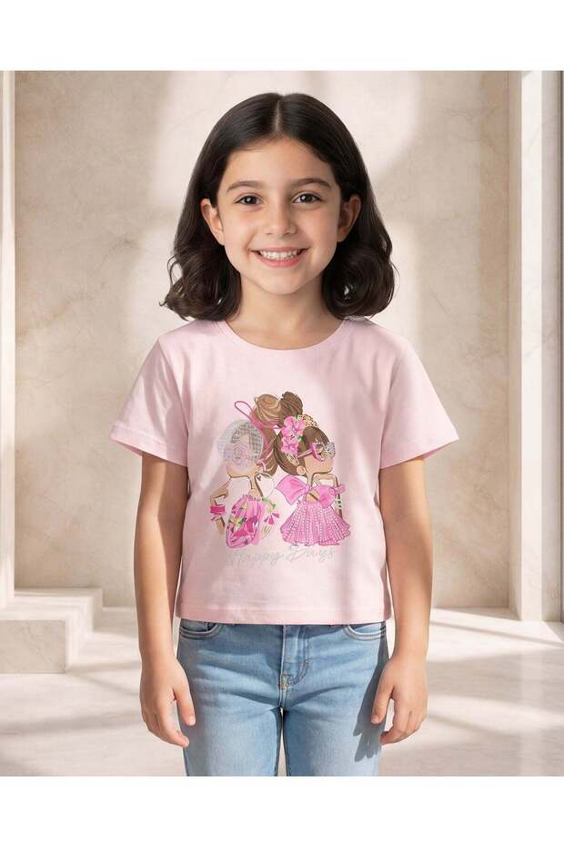 Girls Pale Pink Studded Mesh Boxy T-Shirt