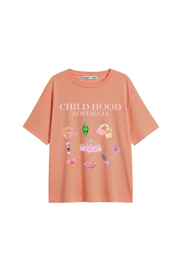 Childhood Nostalgia Printed Relaxed Fit Yavruağzı Women's Tshirt