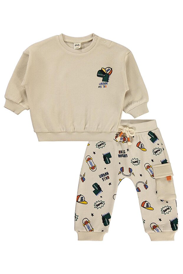 Dinosaur Embroidered Set for 6-18 Months - Beige 18-24 Months