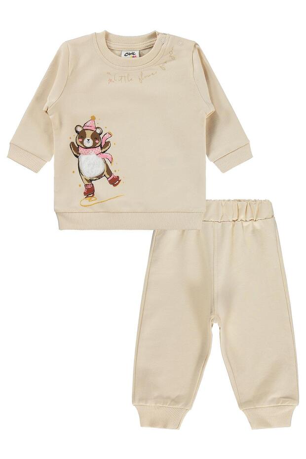 Bereli Teddy Bear Printed 6-18 Months Set - Beige 12-18 Months