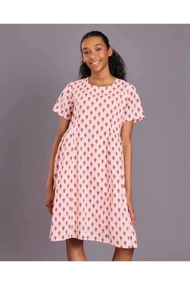 Senior Girls Pink Print Casual Dress