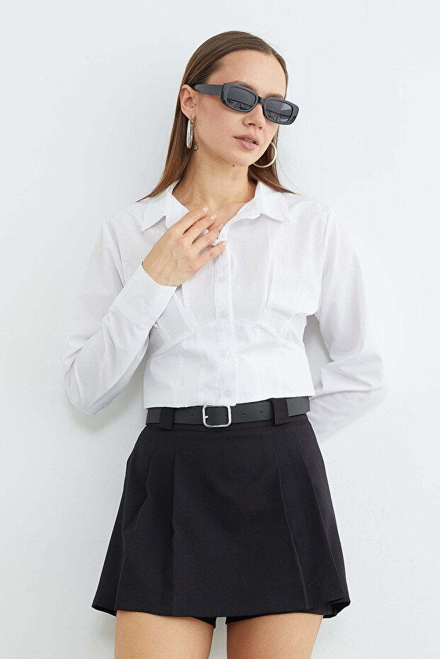 Basic Korse Detaylı Crop Gömlek - 2